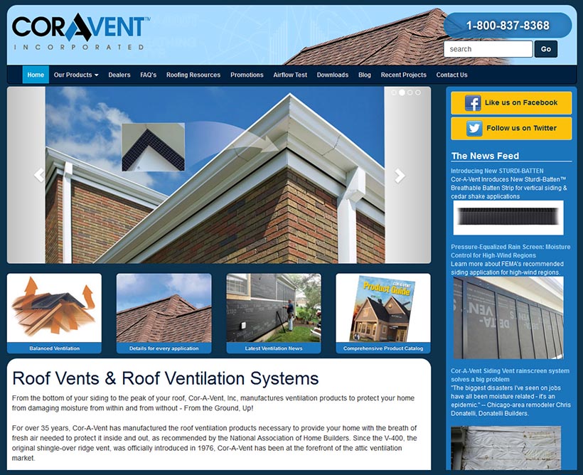 Manufacturer Website Design for Cor-A-Vent