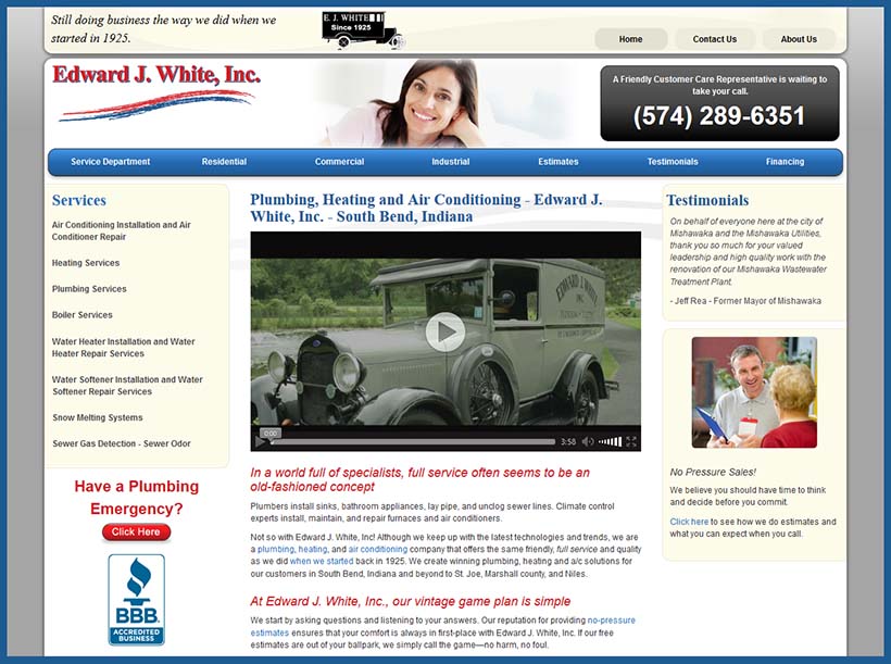 Plumbing, Heating & Cooling Contractor Website Design for Edward J. White South Bend, IN