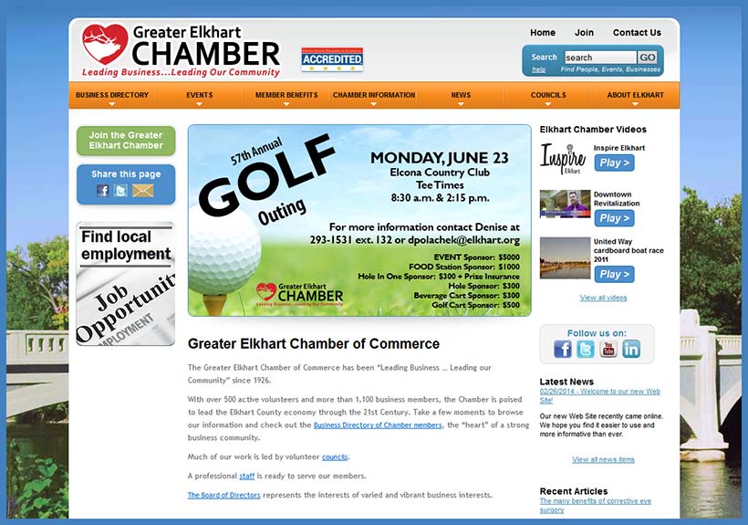 Website Design for Elkhart Chamber of Commerce