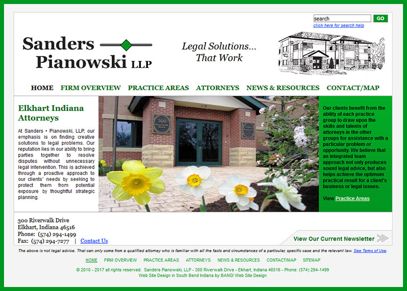 Website Design for Elkhart Indiana Attorneys Sanders Pianowski